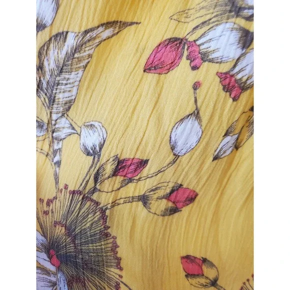 NWT Express Womens L Yellow Floral Off-the-Shoulder Smocked Ruffle Mini Dress - Picture 4 of 8